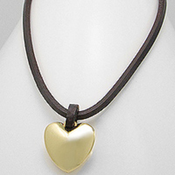 COPY - Gold Plated Heart Pendant w/ Genuine Leather Chain - Picture 1 of 2